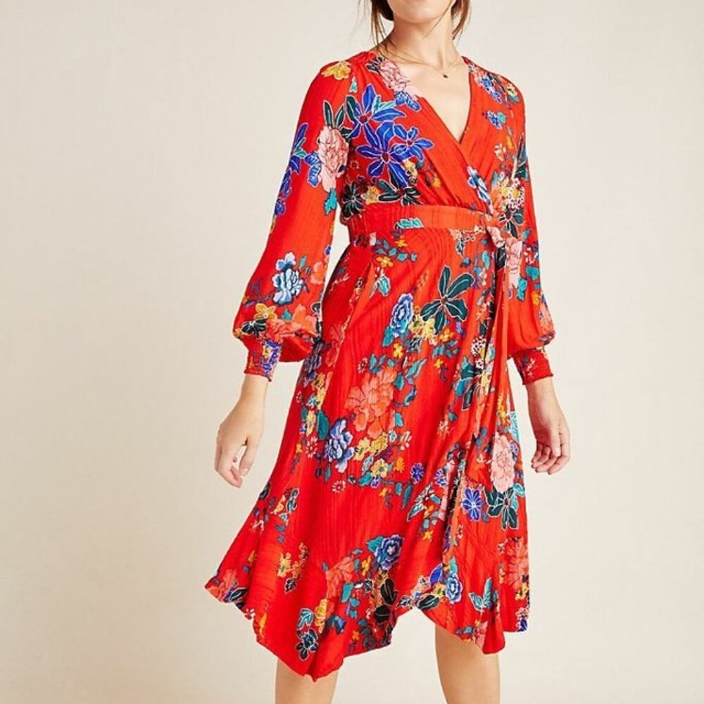 ANTHROPOLOGIE Boswell Floral Faux Wrap Dress